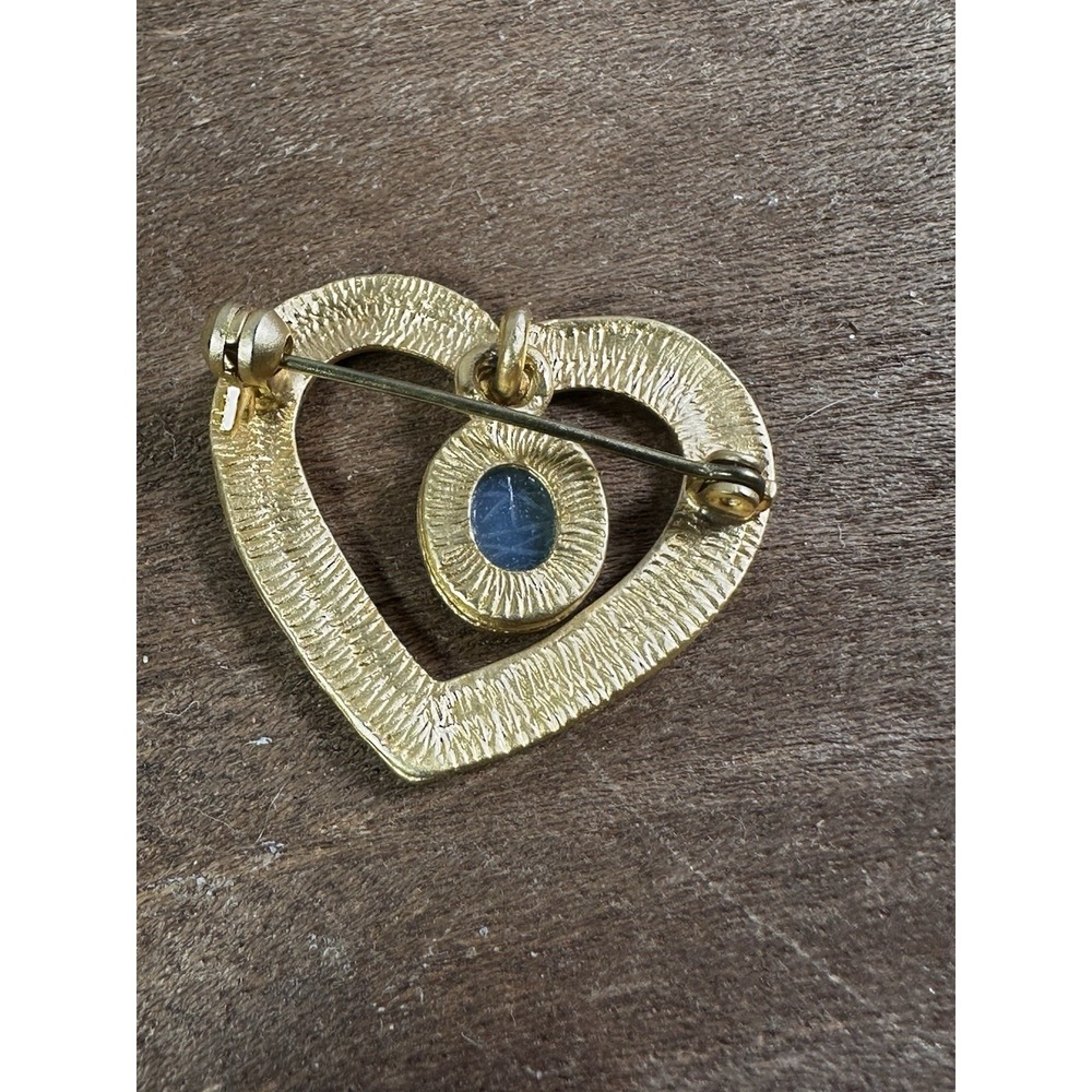 Vintage Heart‎ Pin Brooch 90s Genuine Carved Scarab Semi Precious Stone - Picture 4 of 10